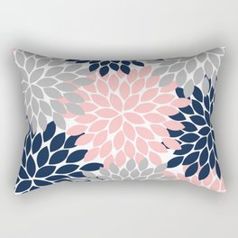 Pink Navy Gray Flower Burst, Dahlia Flower Petals, Floral Pattern Design Rectangular Pillow