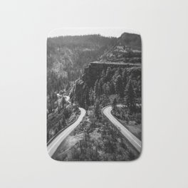 Symmetry of the Rowena Loops in the Columbia River Gorge - Black and White Film Photograph Bath Mat | Plateau, View, Columbiariver, Symmetry, Pacificnorthwest, Road, Symmetrical, Oregon, Gorge, Roads 