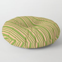 [ Thumbnail: Light Salmon & Green Colored Lined Pattern Floor Pillow ]