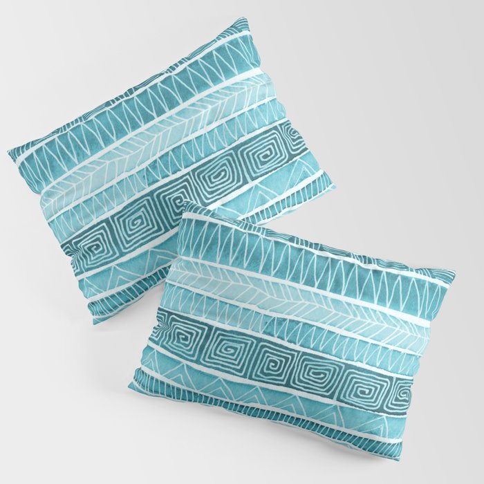 Watercolor Patterned Stripes - Ocean Turquoise Pillow Sham