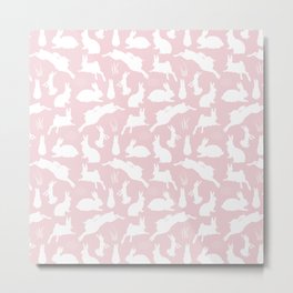 Rabbit Pattern | Rabbit Silhouettes | Bunny Rabbits | Bunnies | Hares | Pink and White | Metal Print | Easter, Bunnies, Forestcreatures, Artforchildren, White, Hares, Graphicdesign, Forestanimals, Woodlandanimals, Woodlandcreatures 
