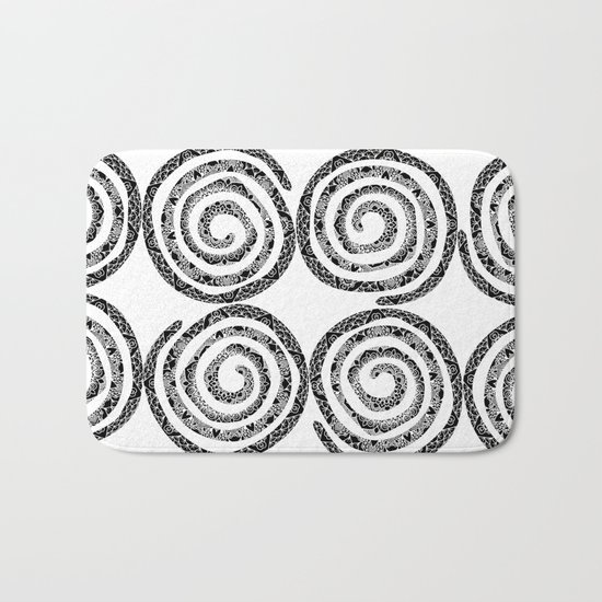 Black & White Patterned Spirals Bath Mat