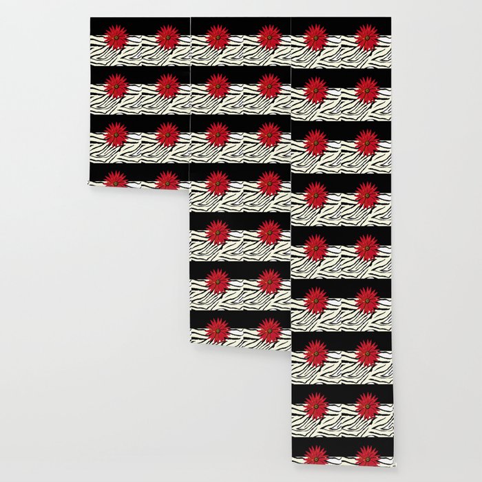 Animal Print Zebra Black And White And Red Flower Medallion