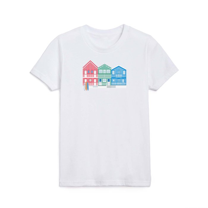 Striped Colorful Houses on Costa Nova Beach, Portugal Kids T Shirt