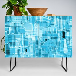 Modern Abstract Digital Paint Strokes in Turquoise Blue Credenza