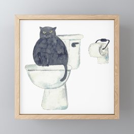 Black Cat toilet Painting Wall Poster Watercolor Framed Mini Art Print