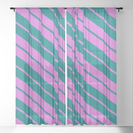 [ Thumbnail: Orchid & Teal Colored Lines Pattern Sheer Curtain ]