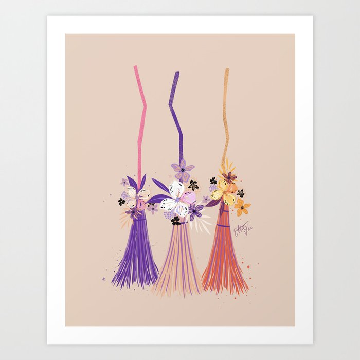 EttaVee Floral Brooms Beige Art Print
