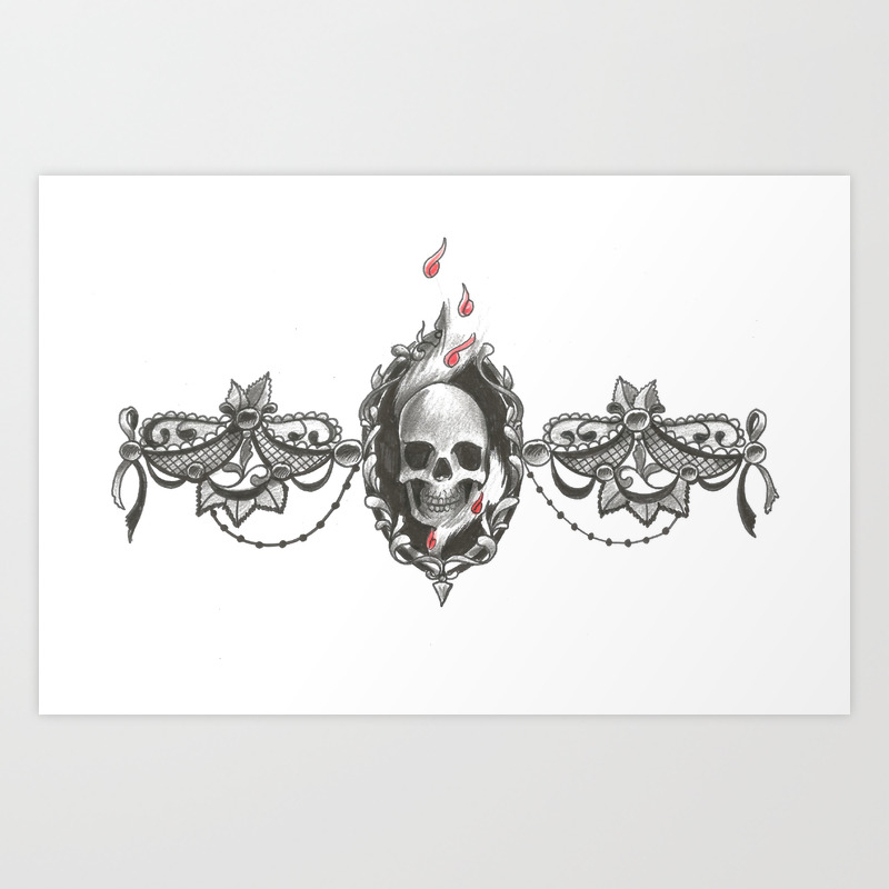 Gothic Bracelet With Skull And Red Rose Petals Drawing Art Print By Incirrina Society6