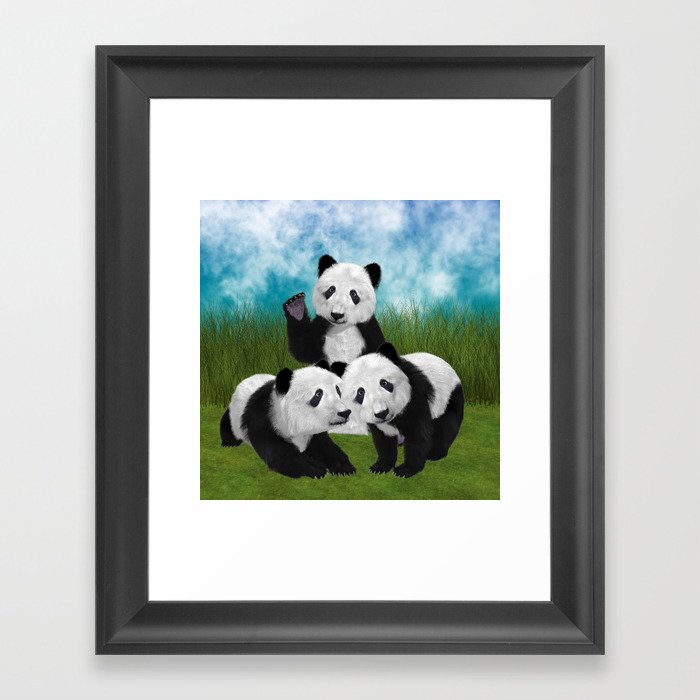 Panda Bear Cubs Love Framed Art Print