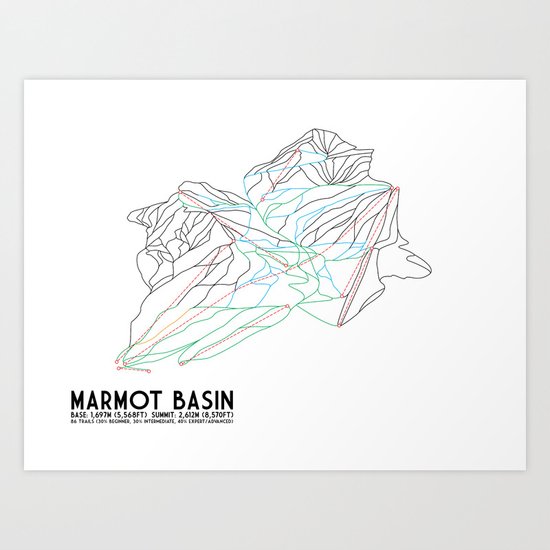 Marmot Basin, Alberta, Canada - Minimalist Trail Art Art Print