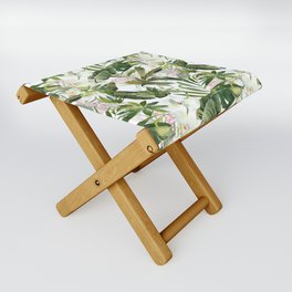 Watercolor pink forest green white orchid tropical floral Folding Stool