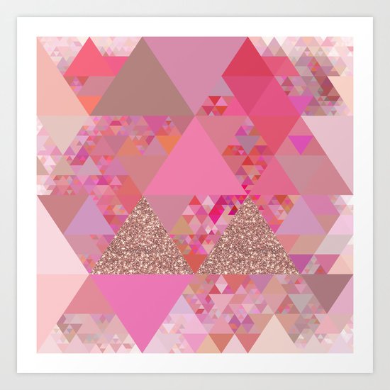 Triangles in glittering pink- glitter triangle pattern Art Print
