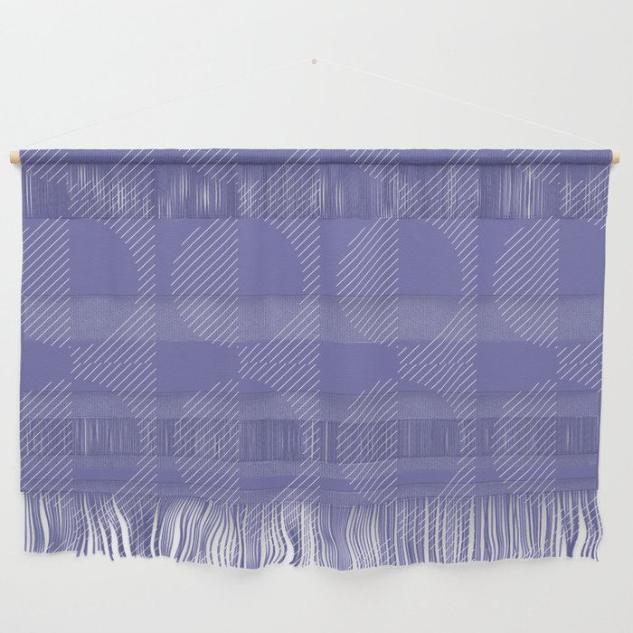 Stripes Circles Squares Mid-Century Checkerboard Purple Violet White Wall Hanging