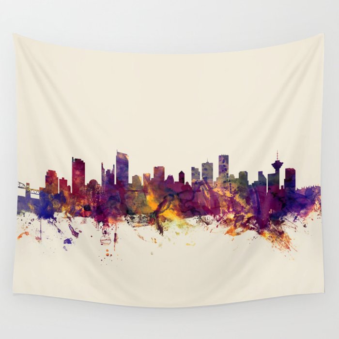 Vancouver Canada Skyline Wall Tapestry by artPause Michael Tompsett