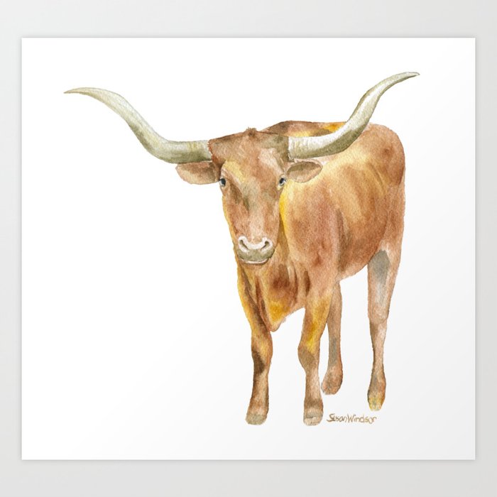 Texas Longhorn Steer Watercolor Art Print