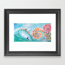 Wahine Surfing Big Rainbow Wave Framed Art Print