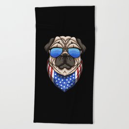 Pug Dog Sunglasses USA Flag Bandana Cool Beach Towel