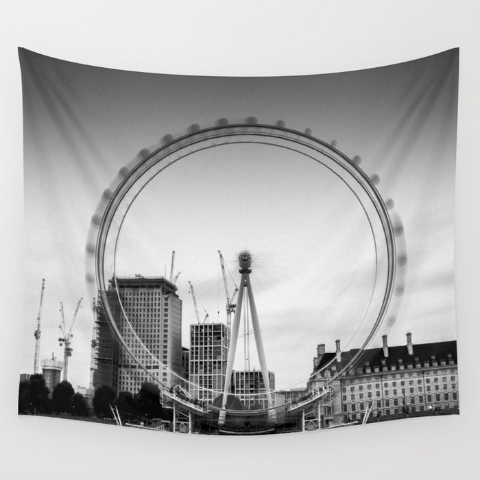 Great Britain Photography - The London Eye In Black And White Wall Tapestry