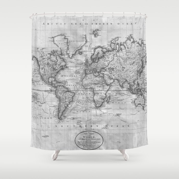 Black And White World Map 1801 Shower Curtain By