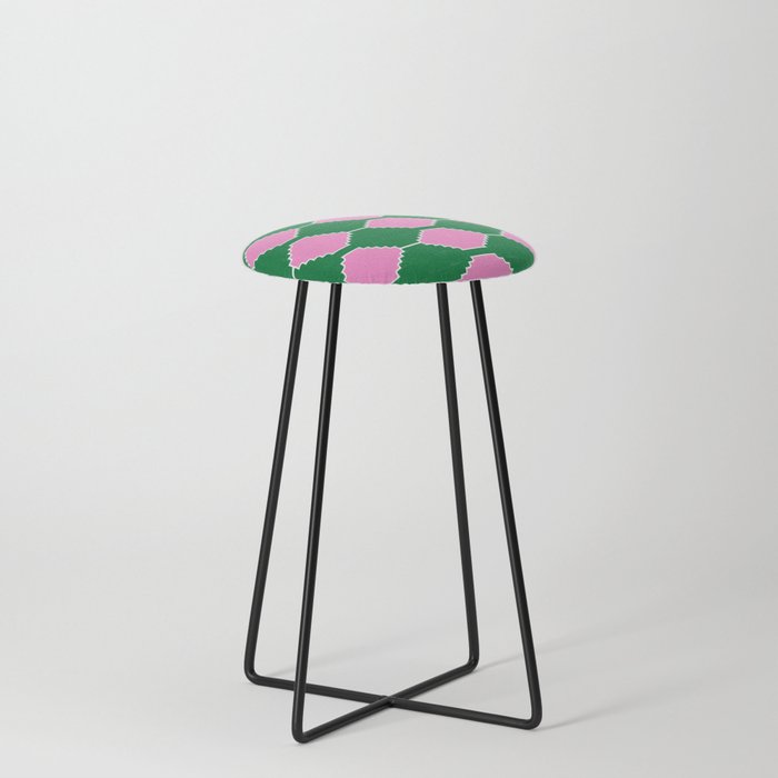 Colorful Pink + Green Ethnic Kilim Pattern Counter Stool