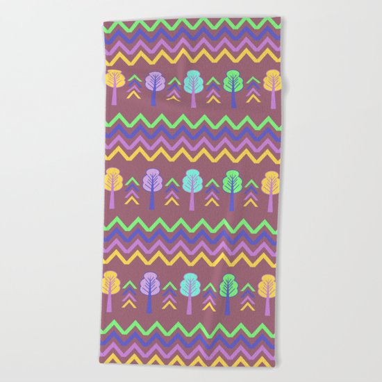 Trees and chevron Beach Towel