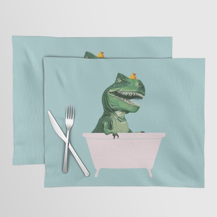 Playful T-Rex in Bathtub in Green Placemat