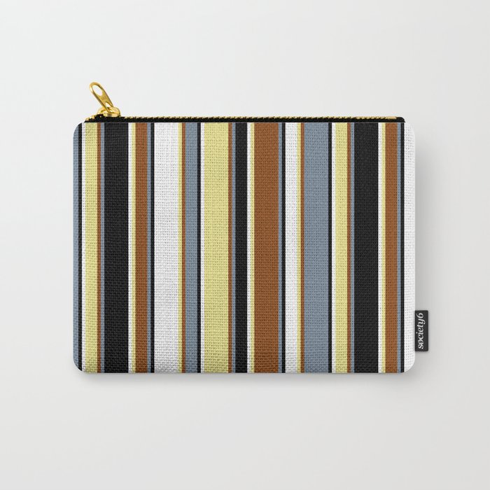 Eyecatching Light Slate Gray, Brown, Tan, White & Black Colored Lines/Stripes Pattern Carry-All Pouch