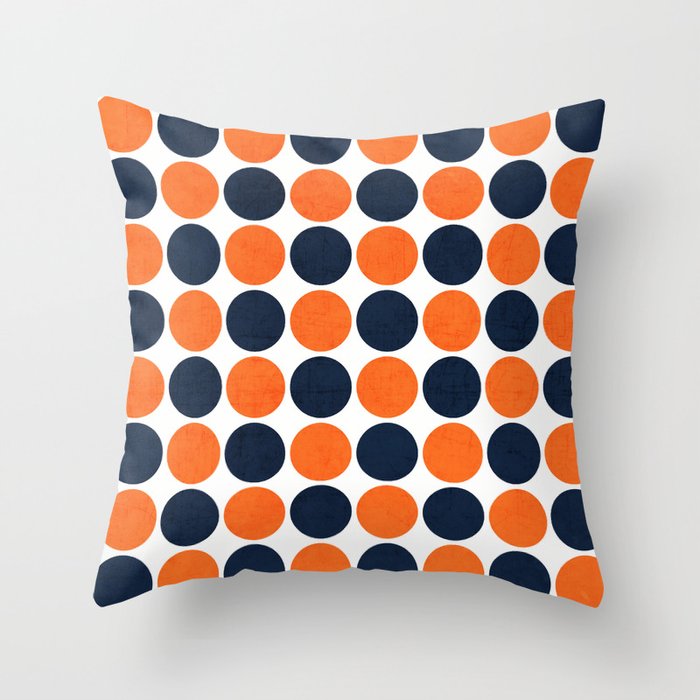 navy and orange dots Throw Pillow