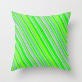 [ Thumbnail: Grey, Lime, Chartreuse, and Aquamarine Colored Lined/Striped Pattern Throw Pillow ]