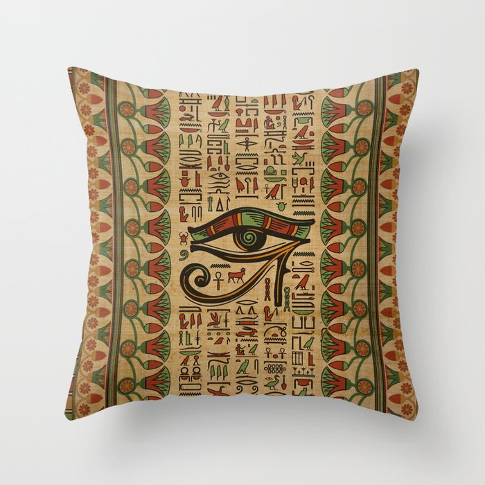 Egyptian Eye of Horus Ornament on papyrus Throw Pillow