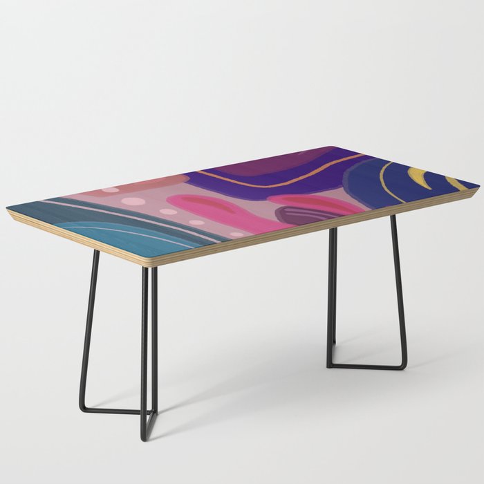 Coral Blues Abstract Painting Coffee Table