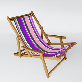 [ Thumbnail: Eyecatching Orchid, Light Pink, Dark Violet, Dark Green & Mint Cream Colored Lines/Stripes Pattern Sling Chair ]