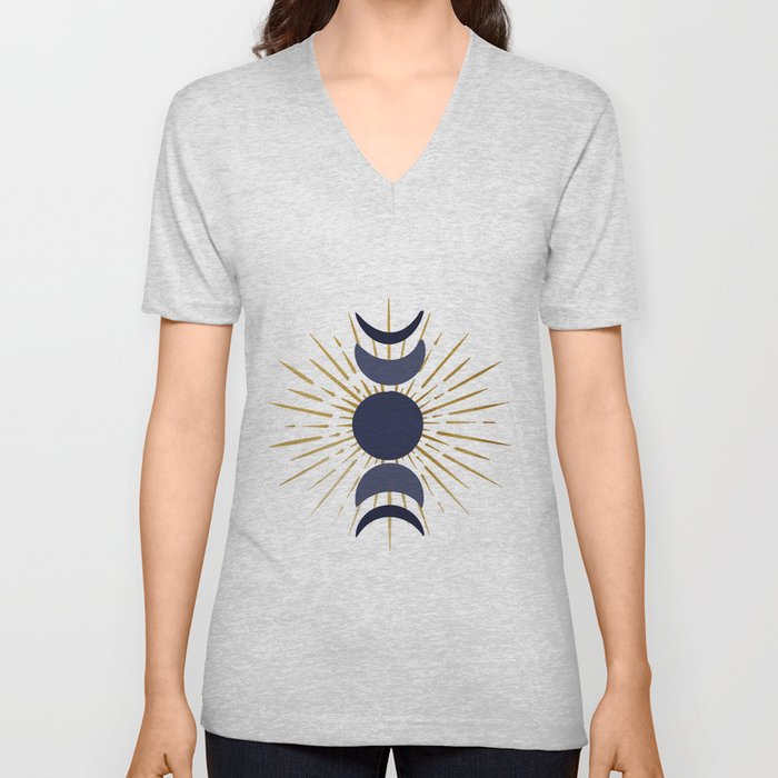 Sun & Moon - Blue & Gold V Neck T Shirt