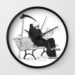 Grim reaper reading newspaper - cartoon skeleton - dark skull Wall Clock