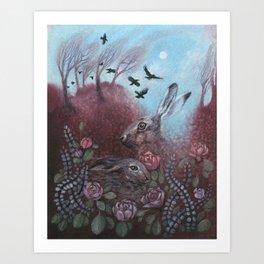 Hares and Crows Art Print