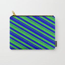 [ Thumbnail: Blue & Lime Green Colored Lines Pattern Carry-All Pouch ]