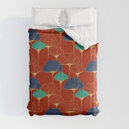 Gingko Biloba Leaves Abstract Pattern (red Background) Comforter