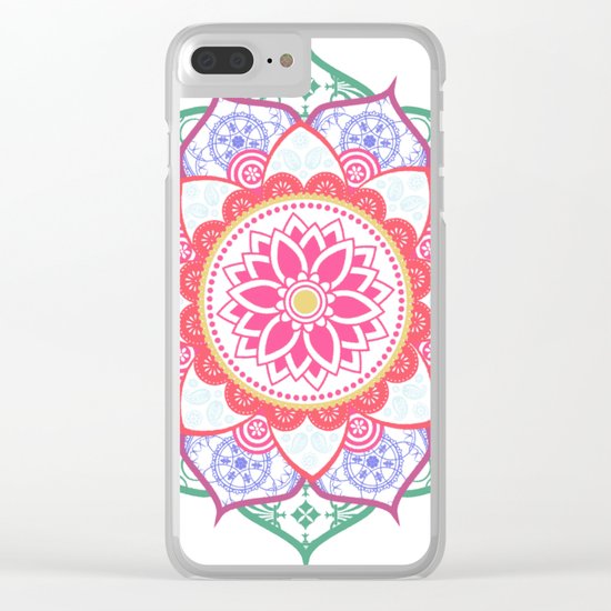 Decorative Coloured Flower Mandala Green Purple Blue Pink Clear iPhone Case