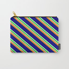 [ Thumbnail: Mint Cream, Lime, Plum, Orange, and Blue Colored Lined Pattern Carry-All Pouch ]