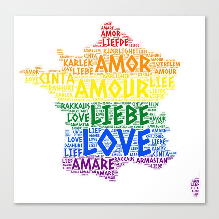 Rose illustrated with Love Word of different languages Canvas Print