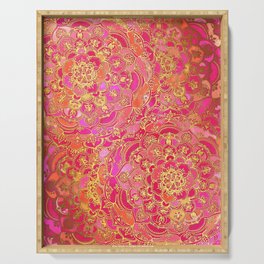 Hot Pink and Gold Baroque Floral Pattern Serving Tray