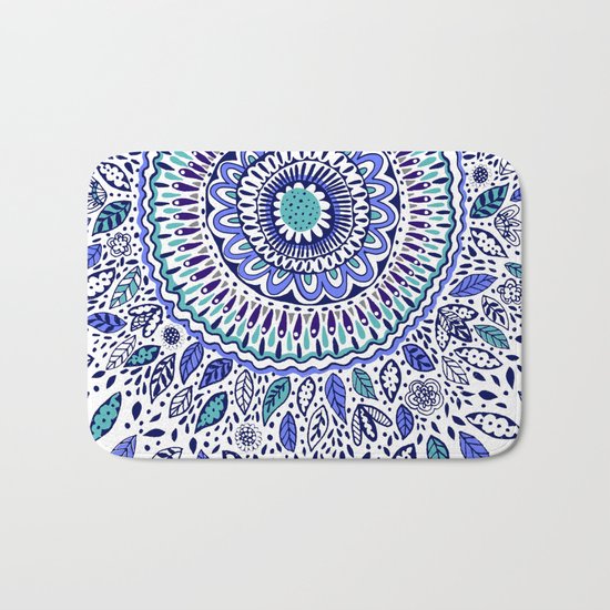 Indigo Flowered Mandala Bath Mat