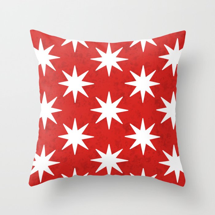 Bright and Fun Red and White Star Pattern Home Decor Collection Throw Pillow