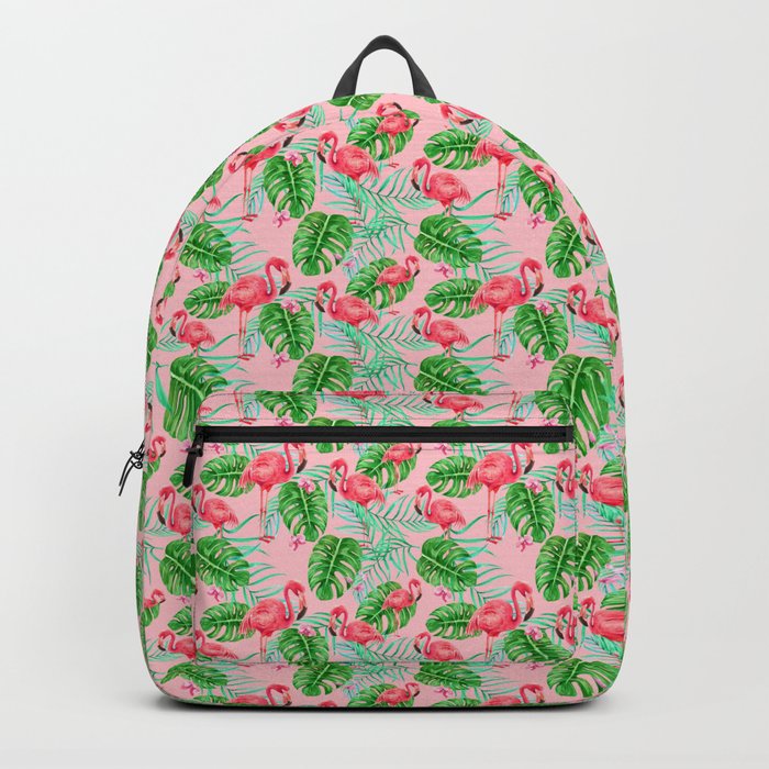N147 - Bohemian Tropical Flamingo Bird Illustration Pattern Backpack