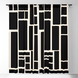 Modulus Minimalist Geometric Pattern in Black and Almond Cream Blackout Curtain