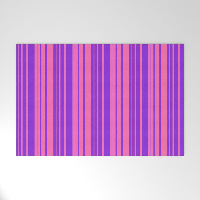 Hot Pink and Purple Colored Striped/Lined Pattern Welcome Mat