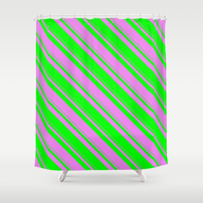 Violet and Lime Colored Stripes Pattern Shower Curtain