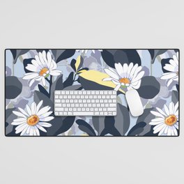 Navy Daisies With Leaves Desk Mat