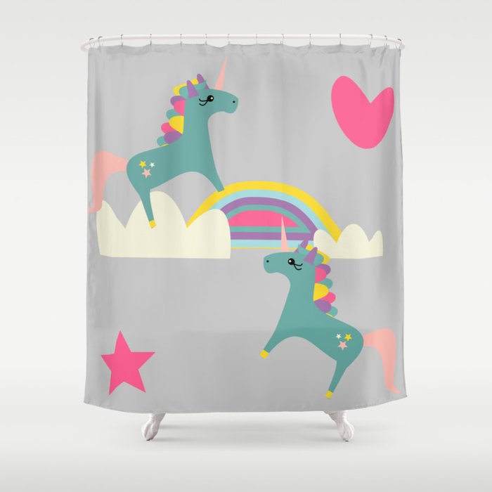 Unicorn And Rainbow Gray Shower Curtain By Susycosta Society6